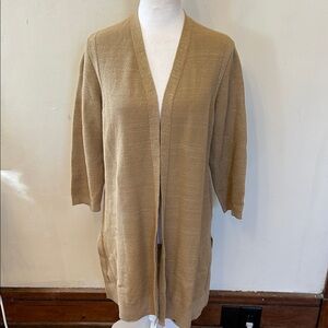 Talbots Women's Tan Gold shimmer Open-Front Sweater Size LP EUC